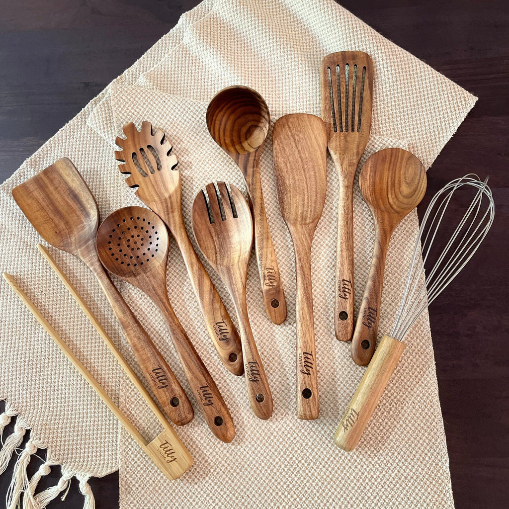 10 Piece Teak Wooden Utensil Set