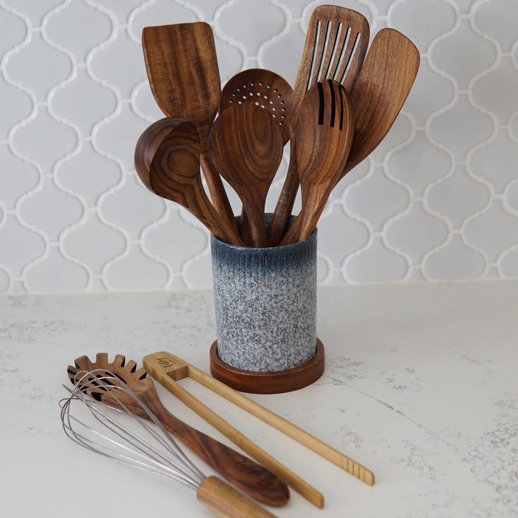 10 Piece Teak Wooden Utensil Set